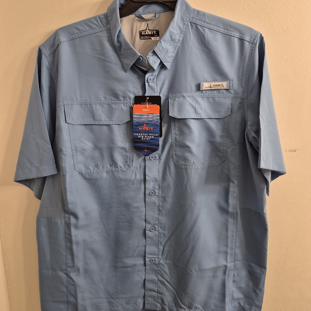 New Habit UPF 30+UV Protection Men’s Outdoor Shirt Blue Wicking Cooling New XL